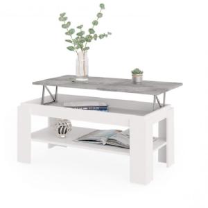 TABLE basse blanche, 100 cm, plateau gris béton relevable, GALION