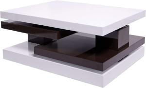 TABLE basse, plateaux pivotants, 80 à 120 cm, marron foncé/blanc