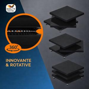 TABLE basse pivotante, 3 plateaux, modèle FIRE, noir ou blanc laqué et noir mat