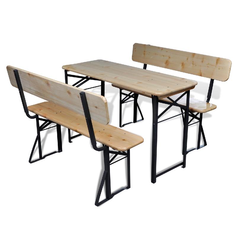 TABLE pliante, style brasserie en bois, avec bancs