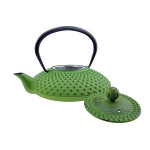 THEIERE en fonte, design avec points vert, 1,25 litres