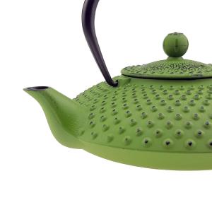 THEIERE en fonte, design avec points vert, 1,25 litres