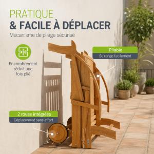 Bain de soleil pliant en bois d'acacia avec table et tablette intégrées – SUNDAY