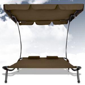 Chaise longue bain de soleil lit de jardin 2 places, marron