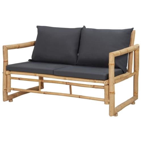 Banc de jardin bambou, avec coussins anthracite