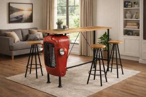 Ensemble Bar Tracteur Vintage en Bois Manguier Massif
