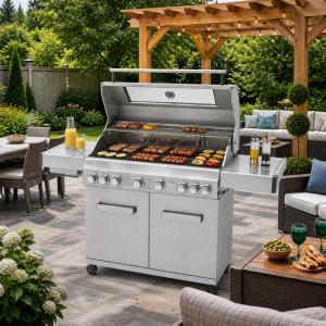 BARBECUE gaz XXL luxe, fabriqué en INOX, 8 brûleurs