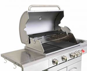 BARBECUE grand luxe INOX 5 brûleurs + plancha et accessoires