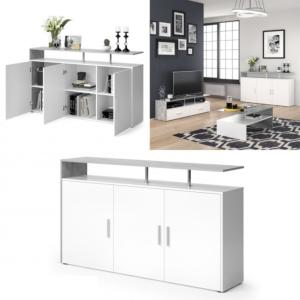 BUFFET bas 160 cm, gris béton - blanc, modèle MARIN