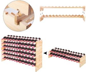 CASIER A VIN, largeur 65 cm, bois massif naturel, 30 bouteilles
