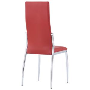 CHAISES salle à manger, similicuir rouge, lot de 4