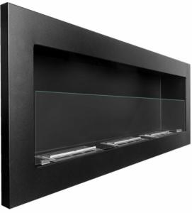 CHEMINEE design INOX noir, modèle XXL 140 cm, avec vitre