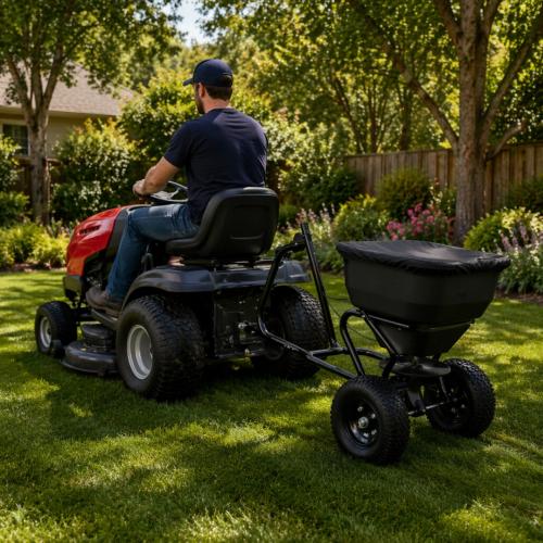 Épandeur tracté 45L pour tondeuse ou quad – semoir engrais sel jardin
