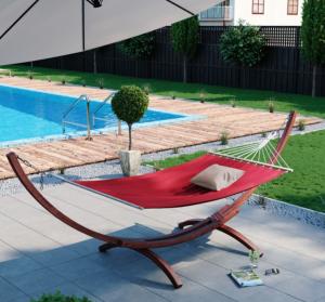 HAMAC de JARDIN en bois, 350 cm, toile bordeaux