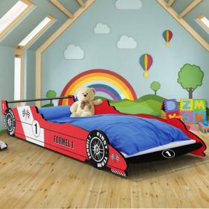 Lit 90 x 200 cm, en forme de voiture formule 1, Rouge