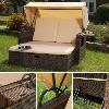 LIT Transat de jardin, modulable, résine tressée, marron