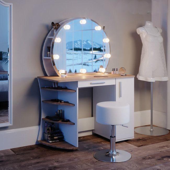 Ensemble de coiffeuse blanche avec miroir à éclairage LED