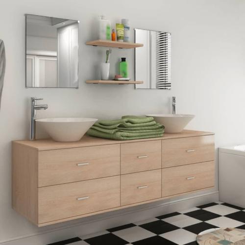 MEUBLE de salle de bain, modulable, complet beige, double vasque