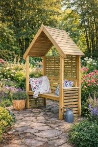 Banc de jardin-tonnelle en bois – Abri extérieur 2 places avec toit