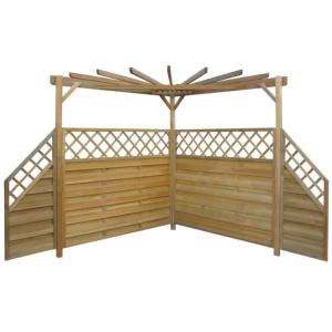 PERGOLA d'angle en bois, 260 x 260 x 225 cm, avec panneaux