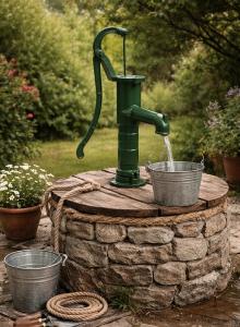 Pompe à main en fonte vintage verte – Pompe manuelle jardin et puits