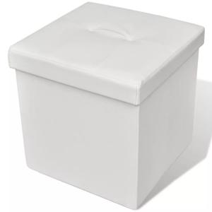 Pouf de rangement cube coffre tabouret, blanc