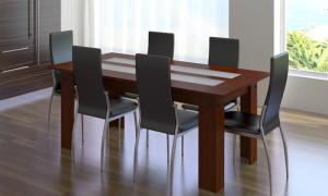 Salle à manger complète 6 chaises simili cuir, 2 coloris