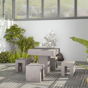 SALON de jardin en béton, table 80 x 80 cm avec 4 tabourets