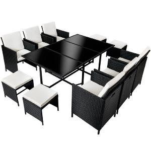 Salon de jardin résine tressée, noir, 10 personnes