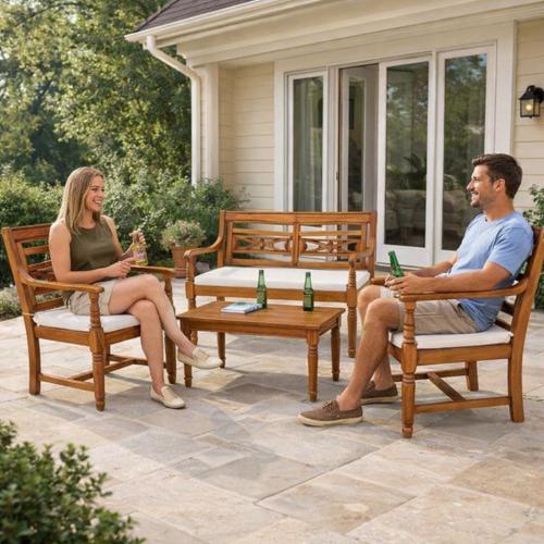 SALON de jardin 4 personnes en teck massif, modèle CAMERON