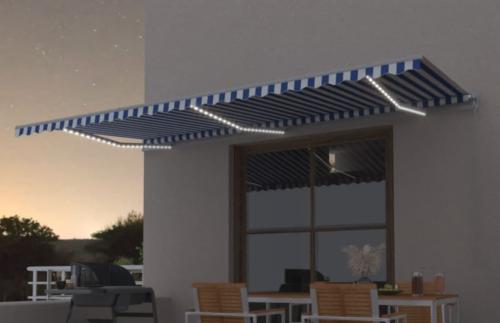 STORE BANNE 6 x 3 m, manuel, éclairage LED, toile bleu/blanc