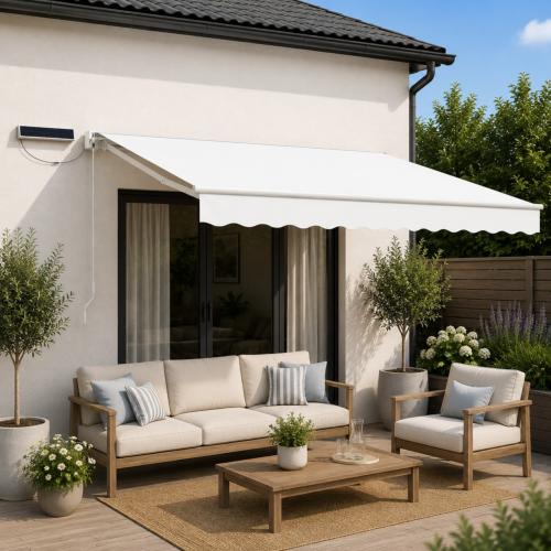 Store banne semi-coffre motorisation solaire - 450 x 350 cm