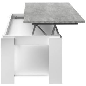 TABLE basse blanche, 100 cm, plateau gris béton relevable, GALION