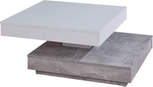 TABLE basse, pivotante, 2 niveaux, blanc  gris béton, MIRAGE