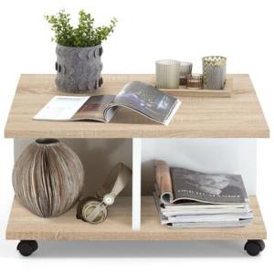 TABLE basse sur roues, 70 cm, bois, chêne/blanc