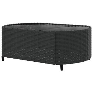 Salon de jardin modulable en résine tressée noire avec coussins bleus et table basse - ARCAN