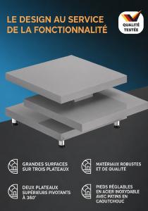 Table basse design ORBITA – 3 plateaux pivotants à 360°