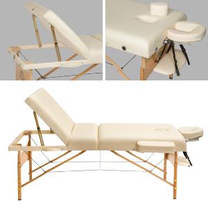 TABLE de massage PRO avec accessoires, 3 zones, pliante, crème