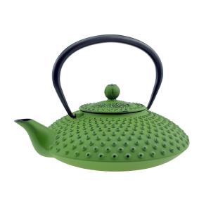 THEIERE en fonte, design avec points vert, 1,25 litres