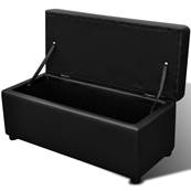 Bancs coffre et pouf, cuir noir, lot de 3