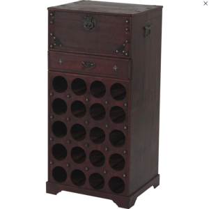 Meuble casier à vin colonial 20 bouteilles avec coffre et tiroir