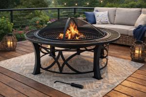 Brasero extérieur Ø 95 cm avec fonction grill – Acier thermolaqué & inox – Modèle BARAN