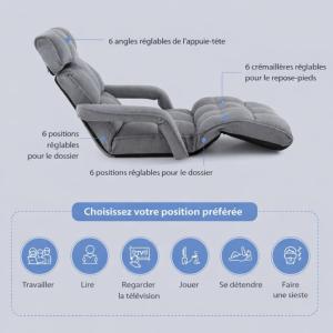 Chaise Longue Pliable Multi-Positions SOLENA – Fauteuil Inclinable Confort