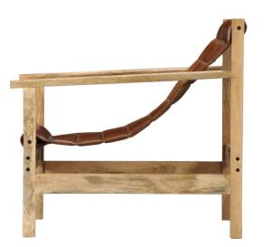 Fauteuil cuir véritable et bois massif de manguier, marron