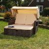 LIT Transat de jardin, modulable, résine tressée, marron