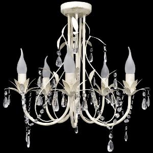 LUSTRE suspendu cristal 5 branches, blanc antique