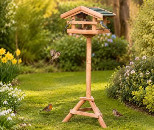 ABRI, mangeoire à oiseaux, sur pieds en bois