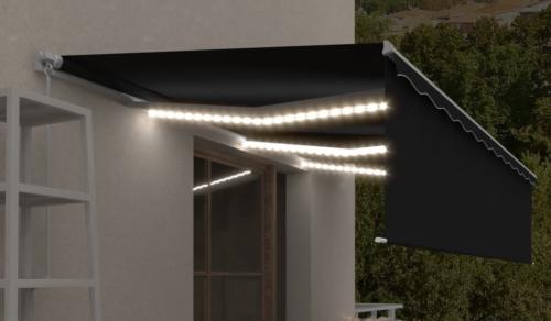 STORE BANNE 600 x 300 cm avec auvent, motorisé, éclairage LED, détecteur de vent, anthracite