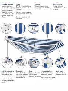 STORE BANNE 6 x 3.5 m, manuel, éclairage LED, toile 10 coloris