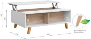 TABLE basse, 100 x 65 cm, plateau relevable, 5 coloris, modèle THALES